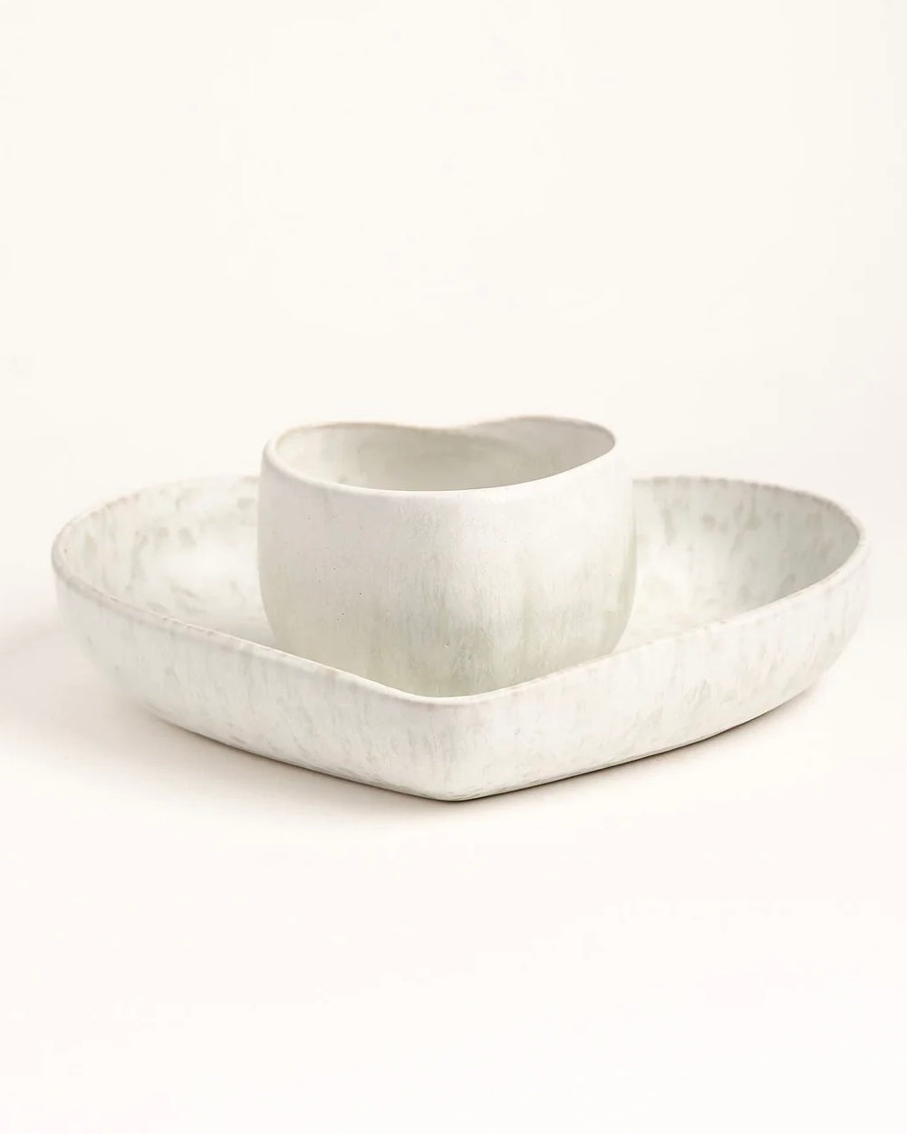 Amora Set Becher und Teller Mattweiss Creme 2-teilig